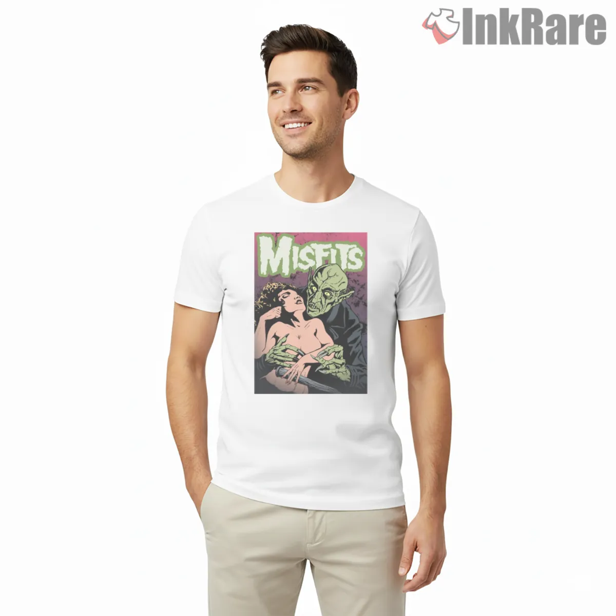 Misfits Green Goblin Horror Pulp Art Short Sleeve White Misfits Green Goblin Horror Pulp Art Shirt on white short sleeve shirt for men graphic tee