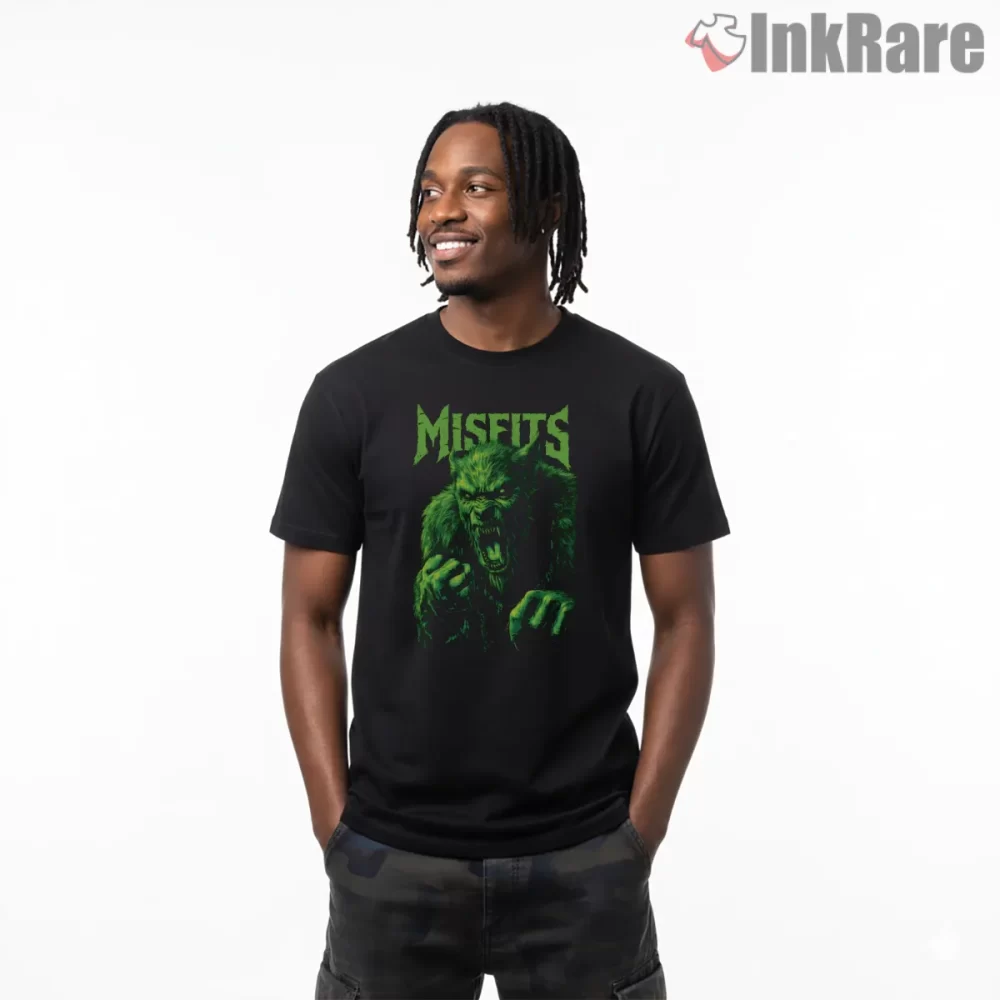 Misfits Green Hell Werewolf Fury Shirt on black short sleeve shirt for men graphic tee