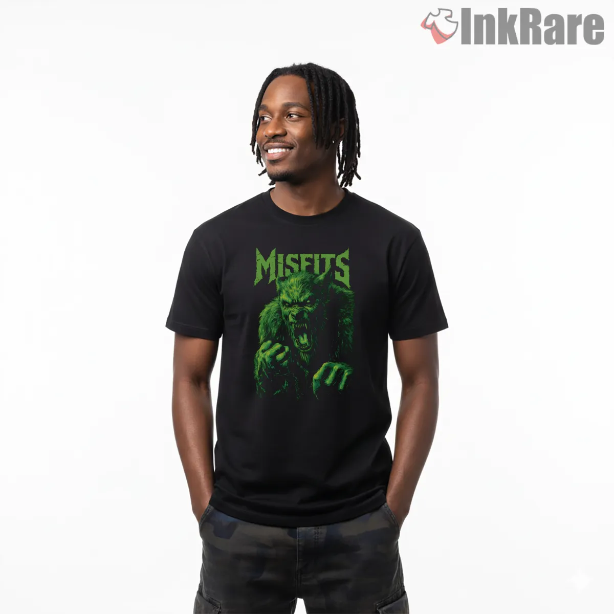 Misfits Green Hell Werewolf Fury Short Sleeve Black Misfits Green Hell Werewolf Fury Shirt on black short sleeve shirt for men graphic tee