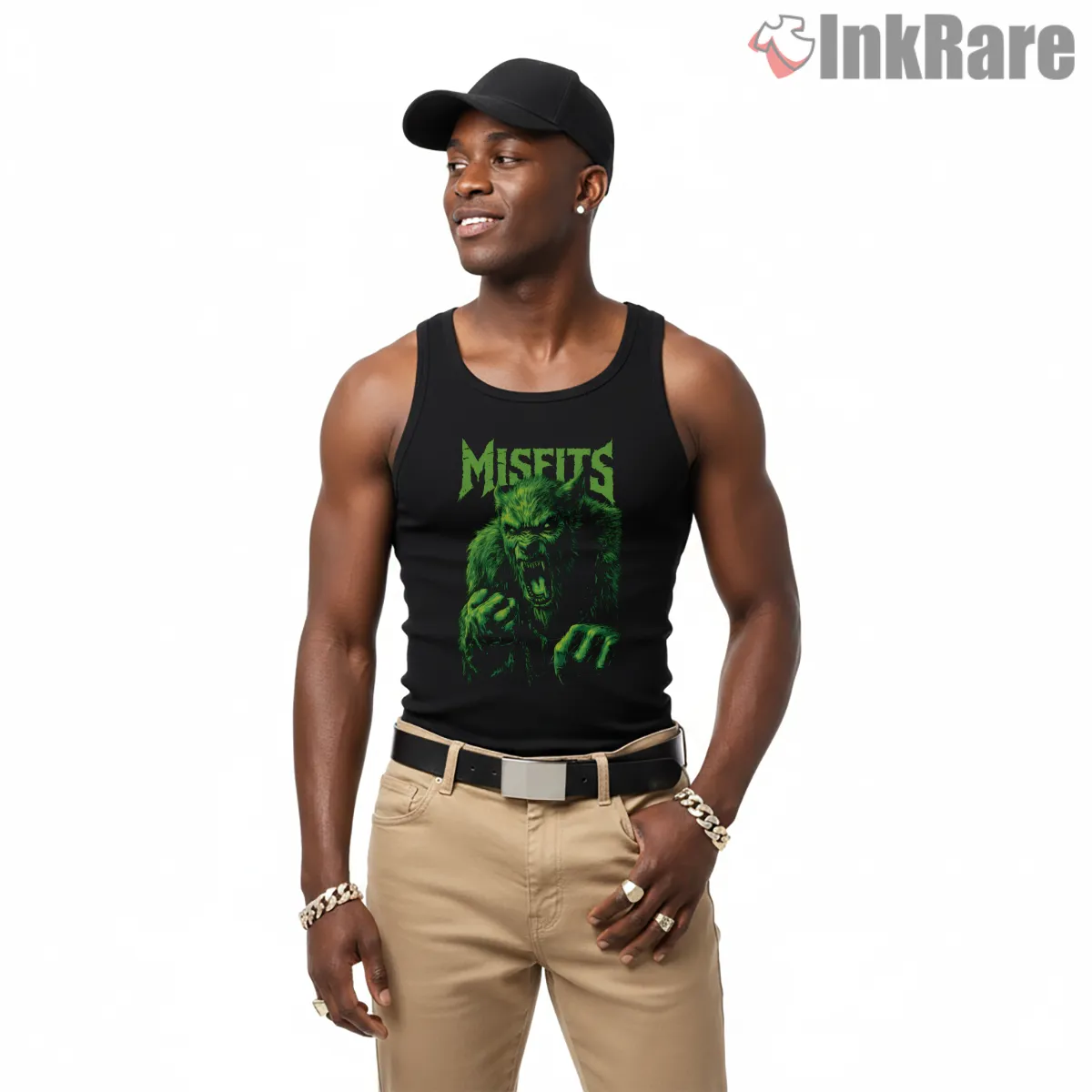 Misfits Green Hell Werewolf Fury Tank Top Black Misfits Green Hell Werewolf Fury Shirt on black tank top for men graphic tee