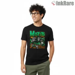 Misfits Green Horror Pumpkin Graveyard Shirt on black short sleeve shirt for men graphic tee