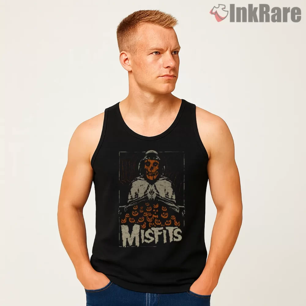 Misfits Halloween Candy Bucket Skull Shirt on black tank top for men graphic tee