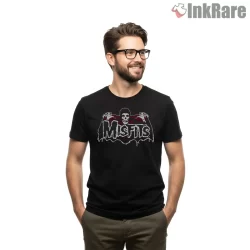 Misfits Hands Over Logo Distressed Punk Shirt on black short sleeve shirt for men graphic tee