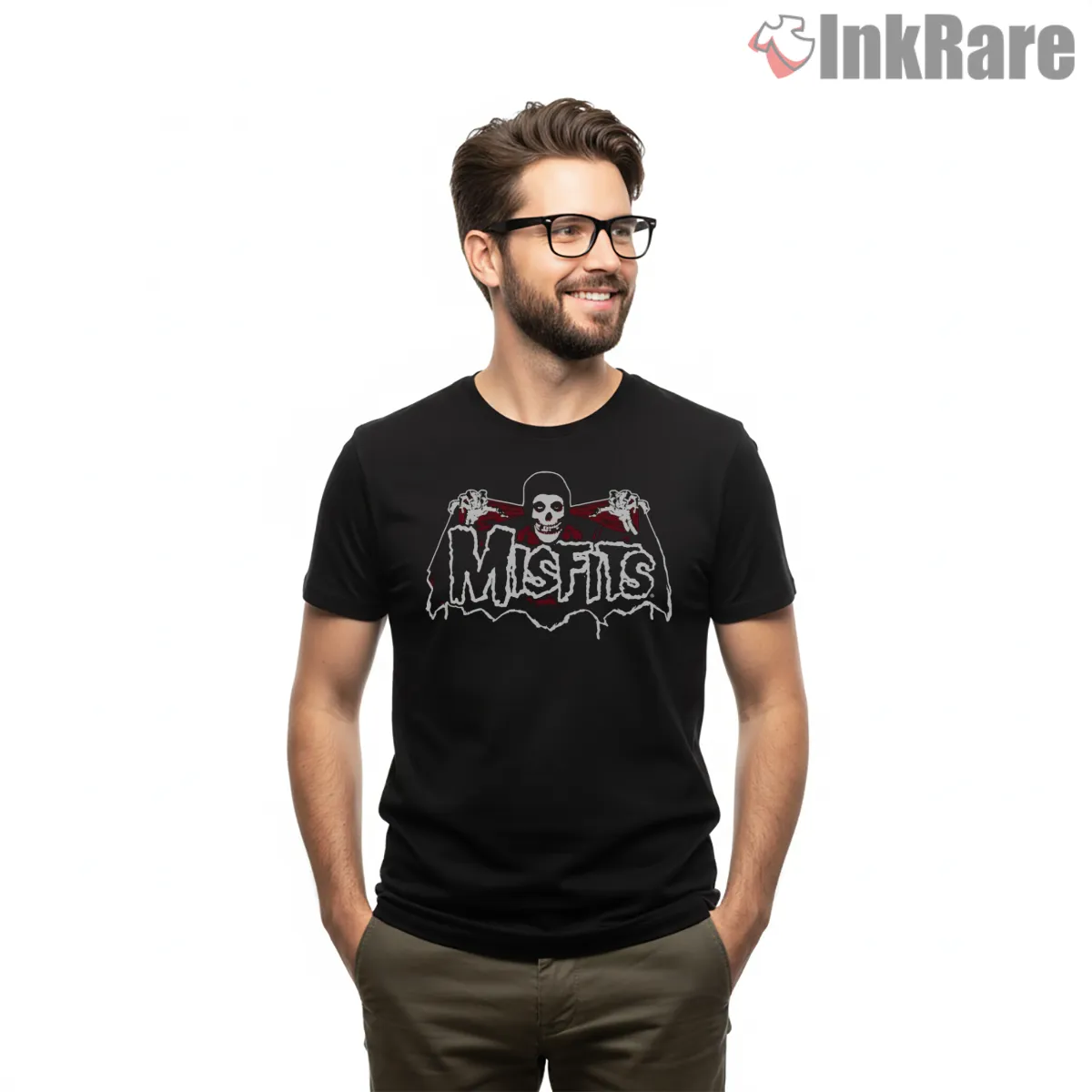 Misfits Hands Over Logo Distressed Punk Short Sleeve Black Misfits Hands Over Logo Distressed Punk Shirt on black short sleeve shirt for men graphic tee