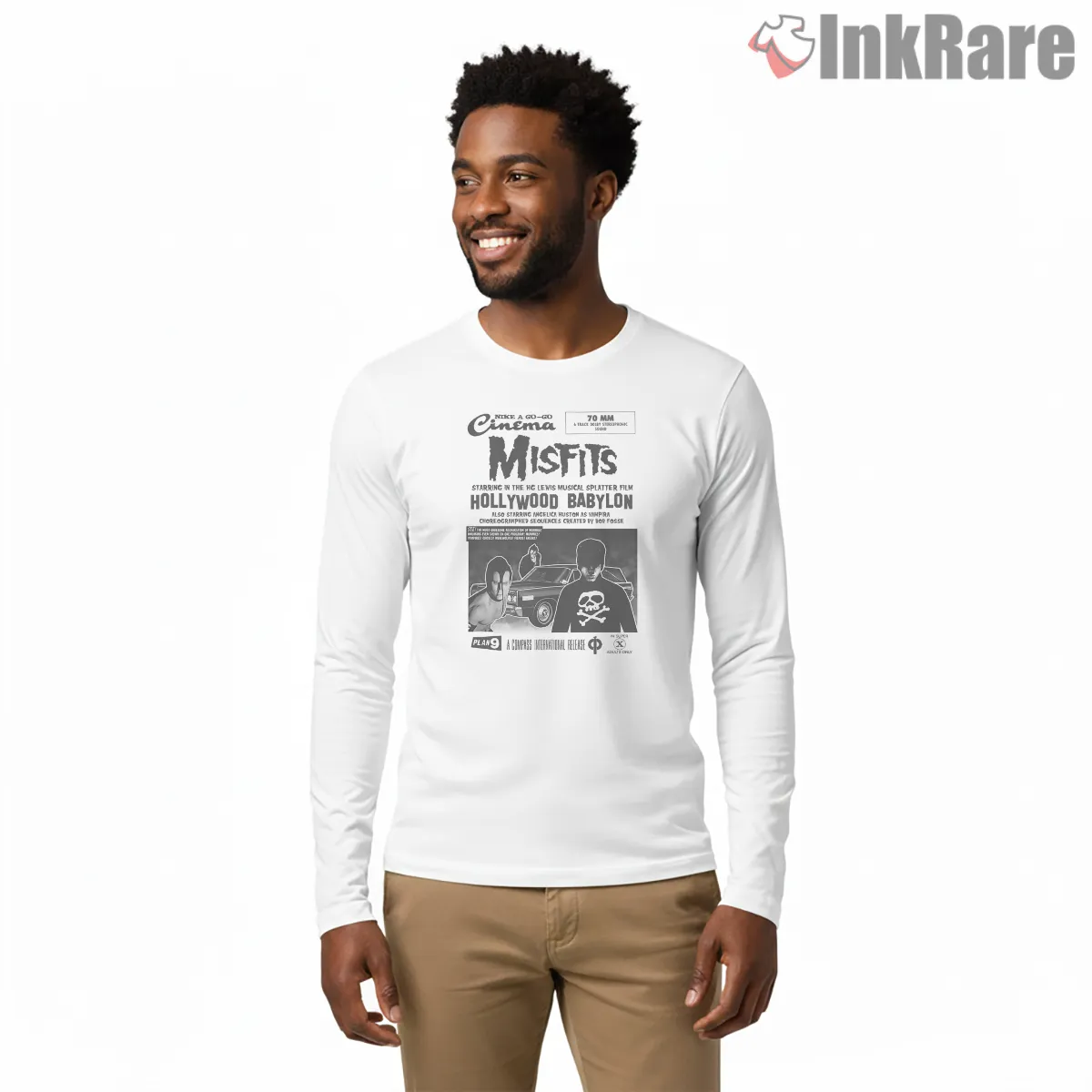 Misfits Hollywood Babylon Cinema Poster Shirt on white long sleeve shirt for men graphic tee