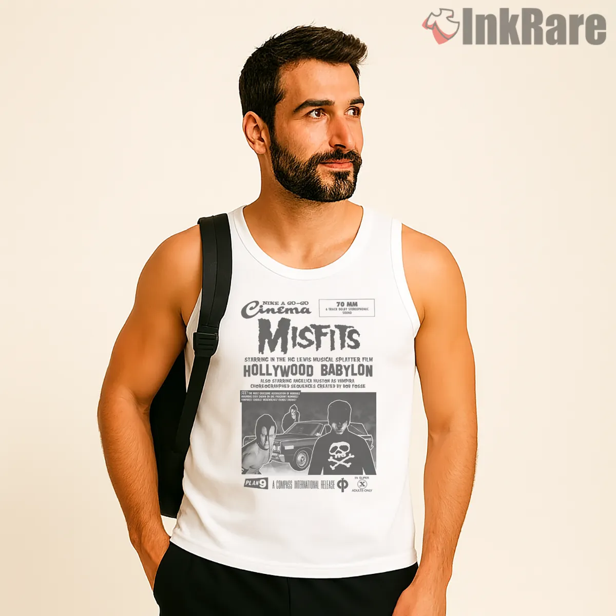 Misfits Hollywood Babylon Cinema Poster Tank Top White Misfits Hollywood Babylon Cinema Poster Shirt on white tank top for men graphic tee