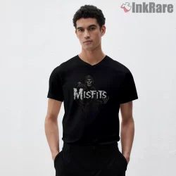Misfits Hooded Fiend Logo Shadow Shirt on black v-neck shirt for men graphic tee