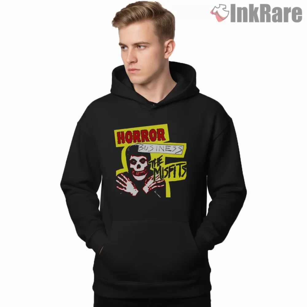 Misfits Horror Business Yellow Flyer Graphic Shirt on black hoodie for men graphic tee