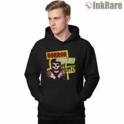 Misfits Horror Business Yellow Flyer Graphic Shirt on black hoodie for men graphic tee