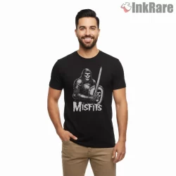 Misfits Knight Warrior Sword Mashup Shirt on black short sleeve shirt for men graphic tee