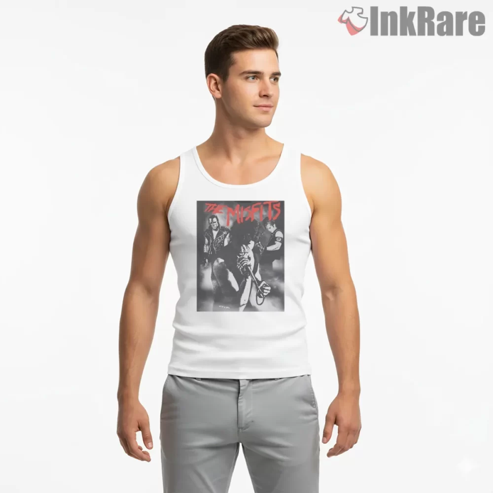 Misfits Live Stage Photo Vintage Punk Shirt on white tank top for men graphic tee