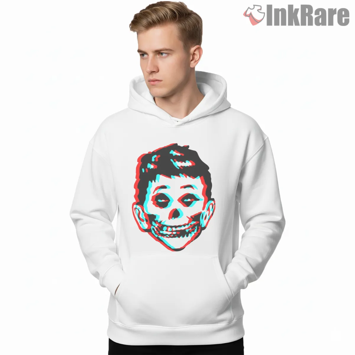 Misfits Mad Skull Kid 3d Glitch Shirt on white hoodie for men graphic tee
