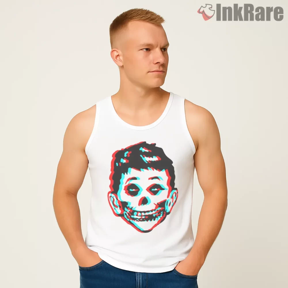 Misfits Mad Skull Kid 3d Glitch Shirt on white tank top for men graphic tee
