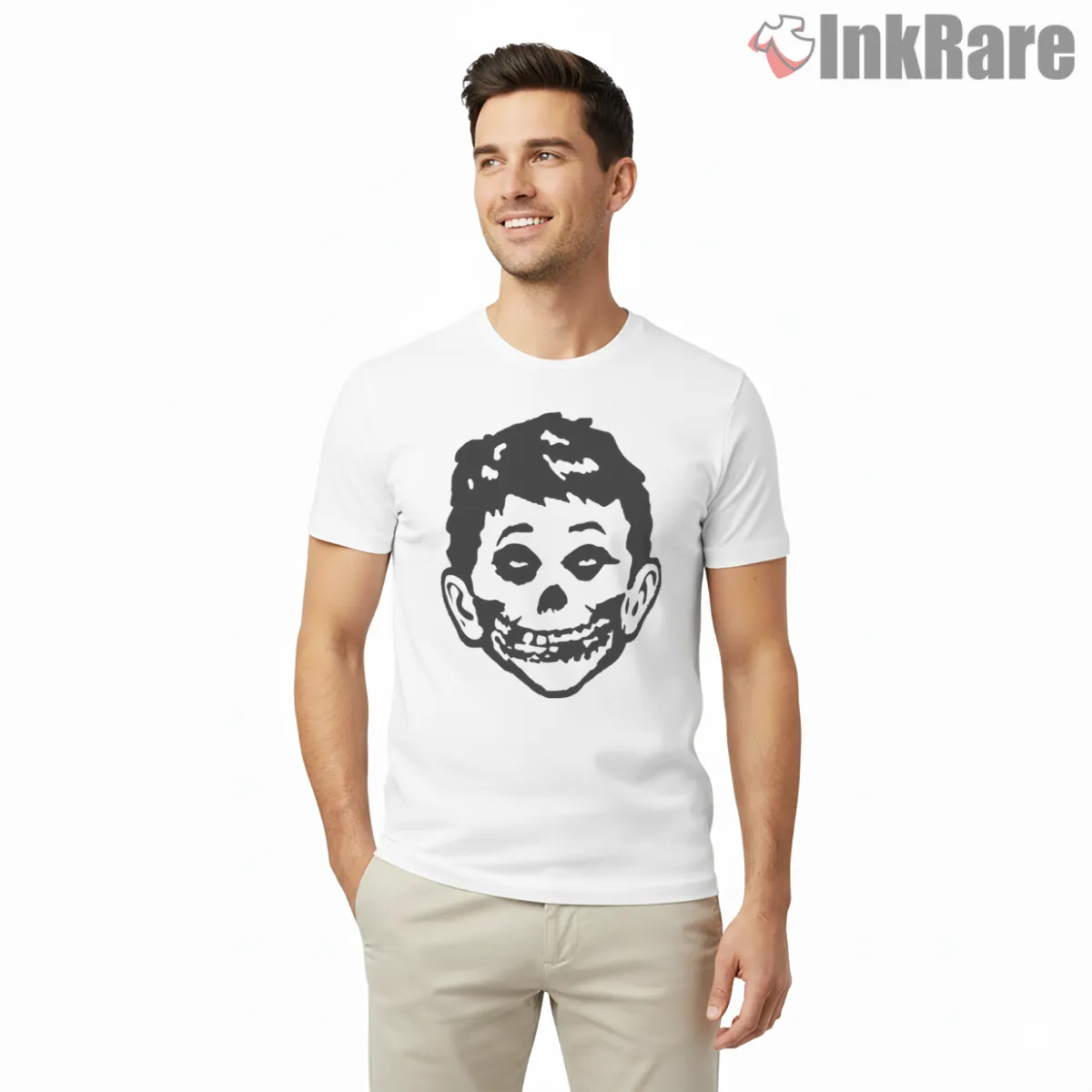 Misfits Mad Skull Kid Face Minimal Short Sleeve White Misfits Mad Skull Kid Face Minimal Shirt on white short sleeve shirt for men graphic tee