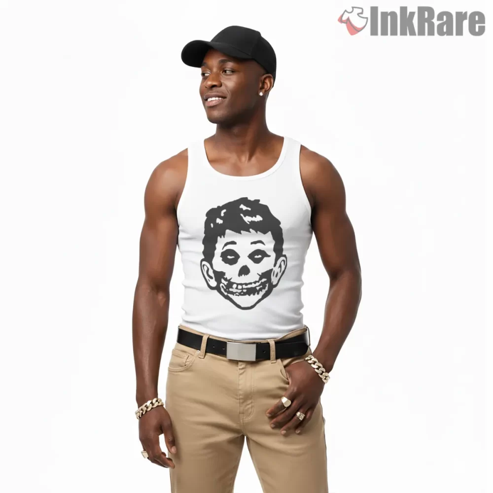 Misfits Mad Skull Kid Face Minimal Shirt on white tank top for men graphic tee