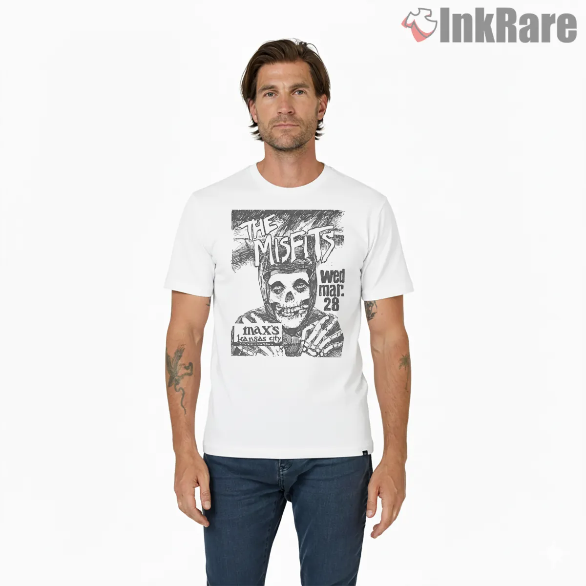 Misfits Maxs Kansas City Sketch Flyer Shirt on white short sleeve shirt for men graphic tee