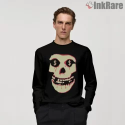 Misfits Money Eyes Skull Drip Horror Shirt on black long sleeve shirt for men graphic tee