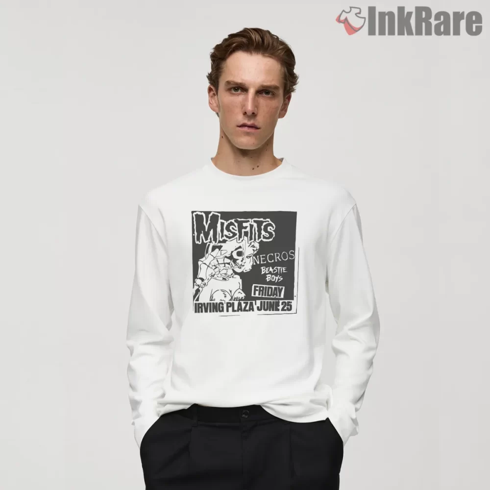 Misfits Necros Beastie Boys Irving Plaza Flyer Shirt on white long sleeve shirt for men graphic tee