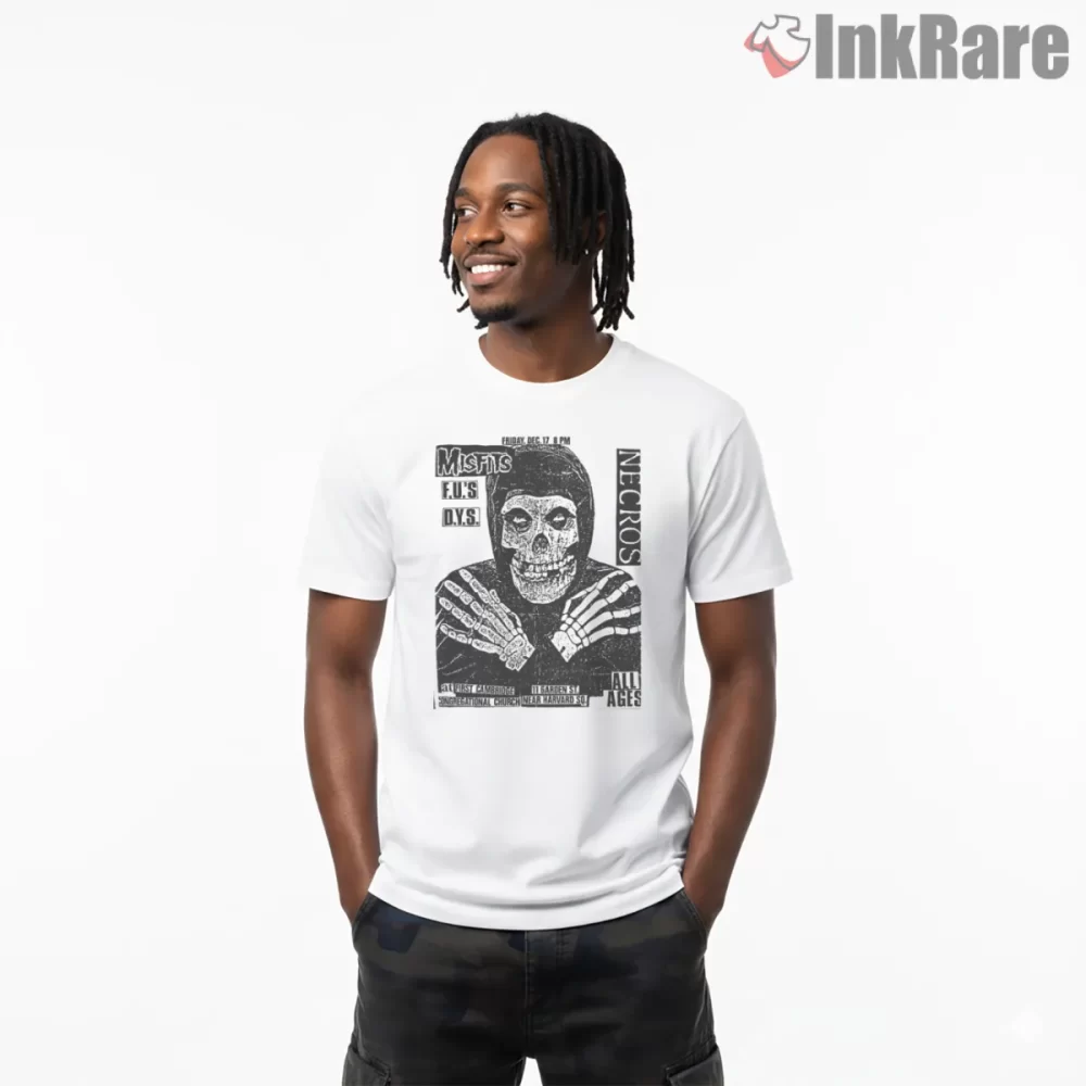 Misfits Necros Punk Flyer Photo Print Shirt on white short sleeve shirt for men graphic tee