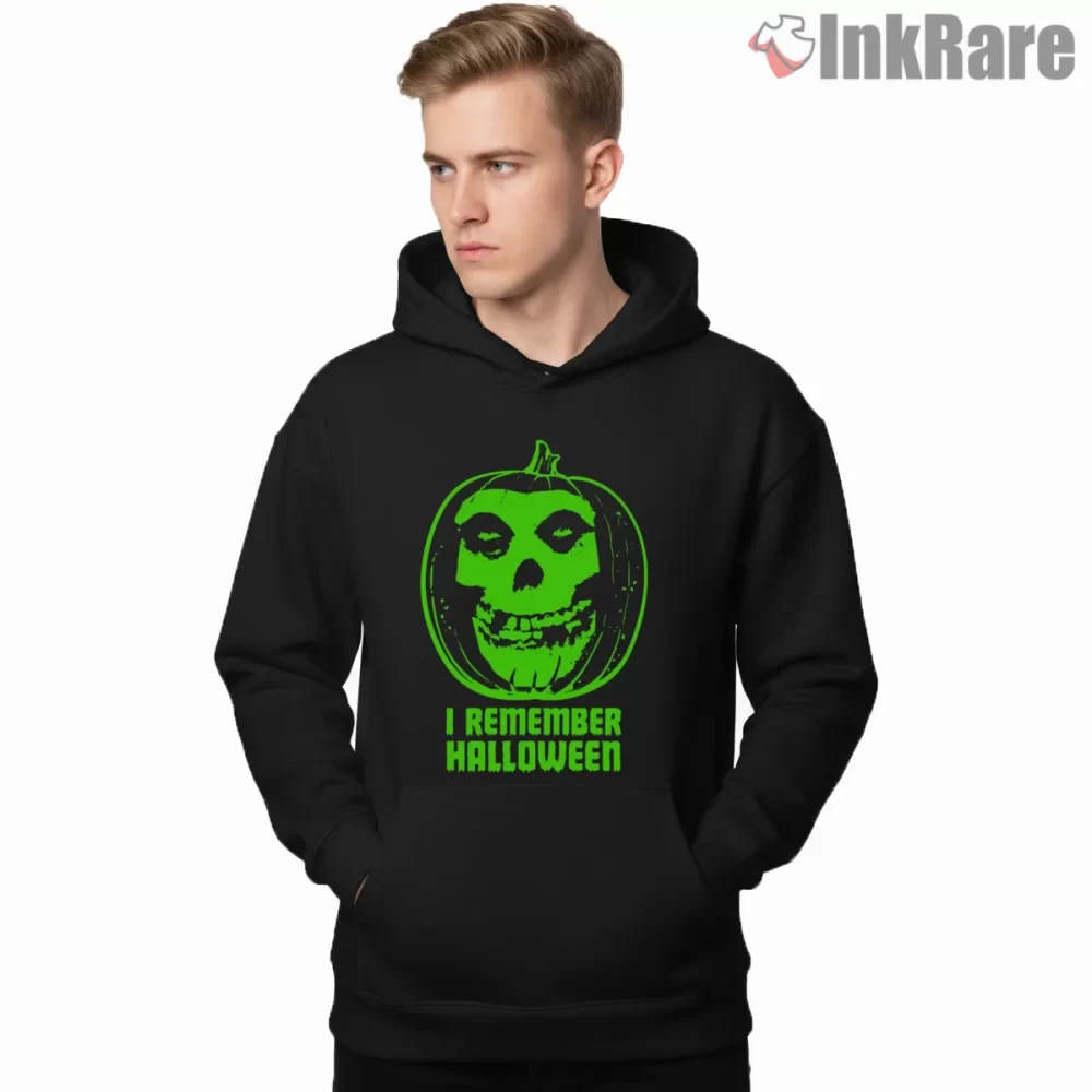 Misfits Neon Pumpkin I Remember Halloween Shirt on black hoodie for men graphic tee