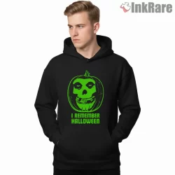 Misfits Neon Pumpkin I Remember Halloween Shirt on black hoodie for men graphic tee