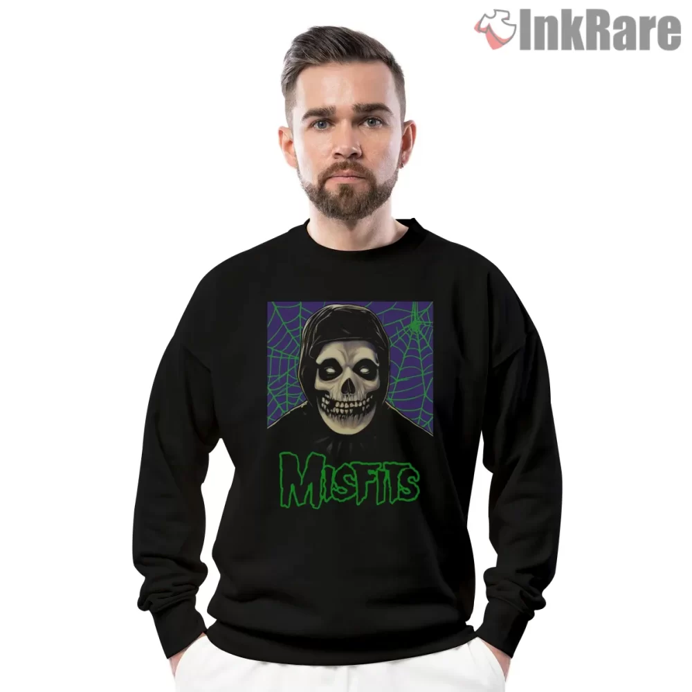 Misfits Neon Spiderweb Skull Hood Shirt on graphic shirt for men graphic tee