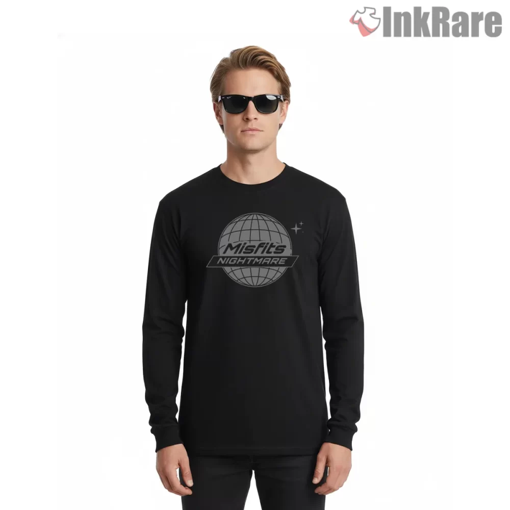 Misfits Nightmare Globe Logo Shirt on black long sleeve shirt for men graphic tee