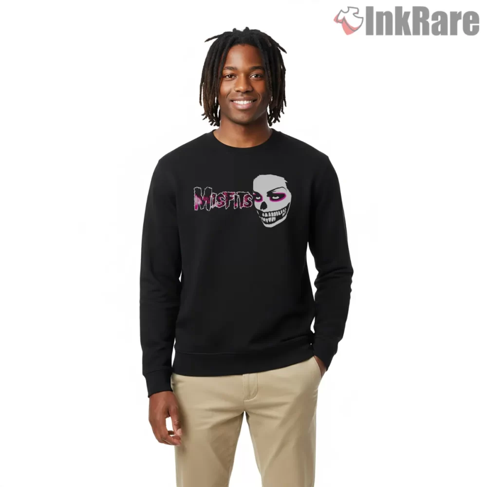 Misfits Pink Logo Glam Skull Face Shirt on graphic shirt for men graphic tee