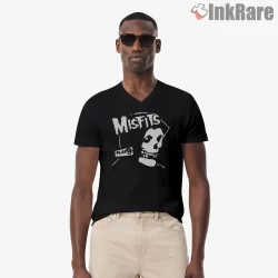 Misfits Plan 9 Crimson Ghost Profile Shirt on black v-neck shirt for men graphic tee