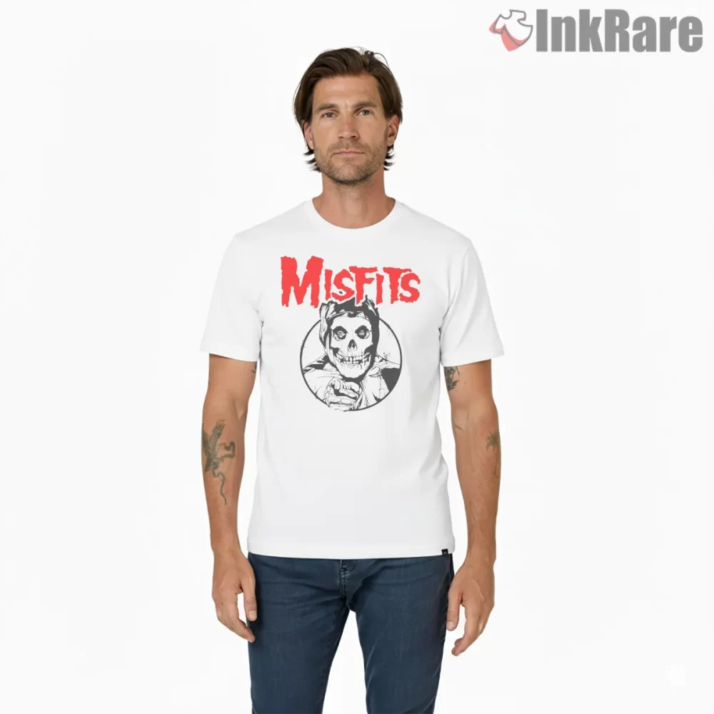 Misfits Pointing Fiend Circle Illustration Shirt on white short sleeve shirt for men graphic tee