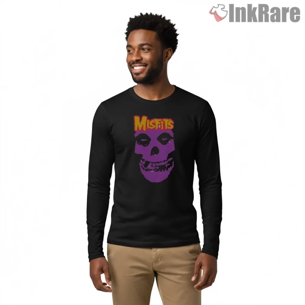 Misfits Purple Skull Retro Punk Shirt on black long sleeve shirt for men graphic tee