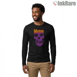 Misfits Purple Skull Retro Punk Shirt on black long sleeve shirt for men graphic tee