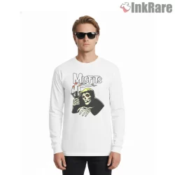 Misfits Red Eyed Candle Skeleton Logo Shirt on white long sleeve shirt for men graphic tee