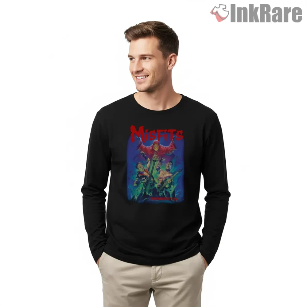 Misfits Resurrection Psychedelic Neon Poster Shirt on black long sleeve shirt for men graphic tee