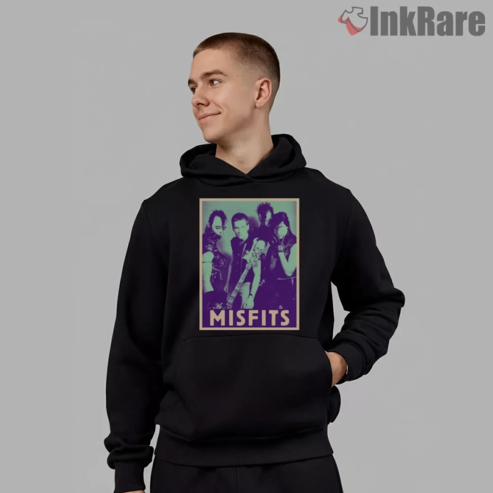 Misfits Retro Band Photo Punk Shirt on black hoodie for men graphic tee