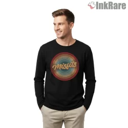 Misfits Retro Circle Wordmark Shirt on black long sleeve shirt for men graphic tee