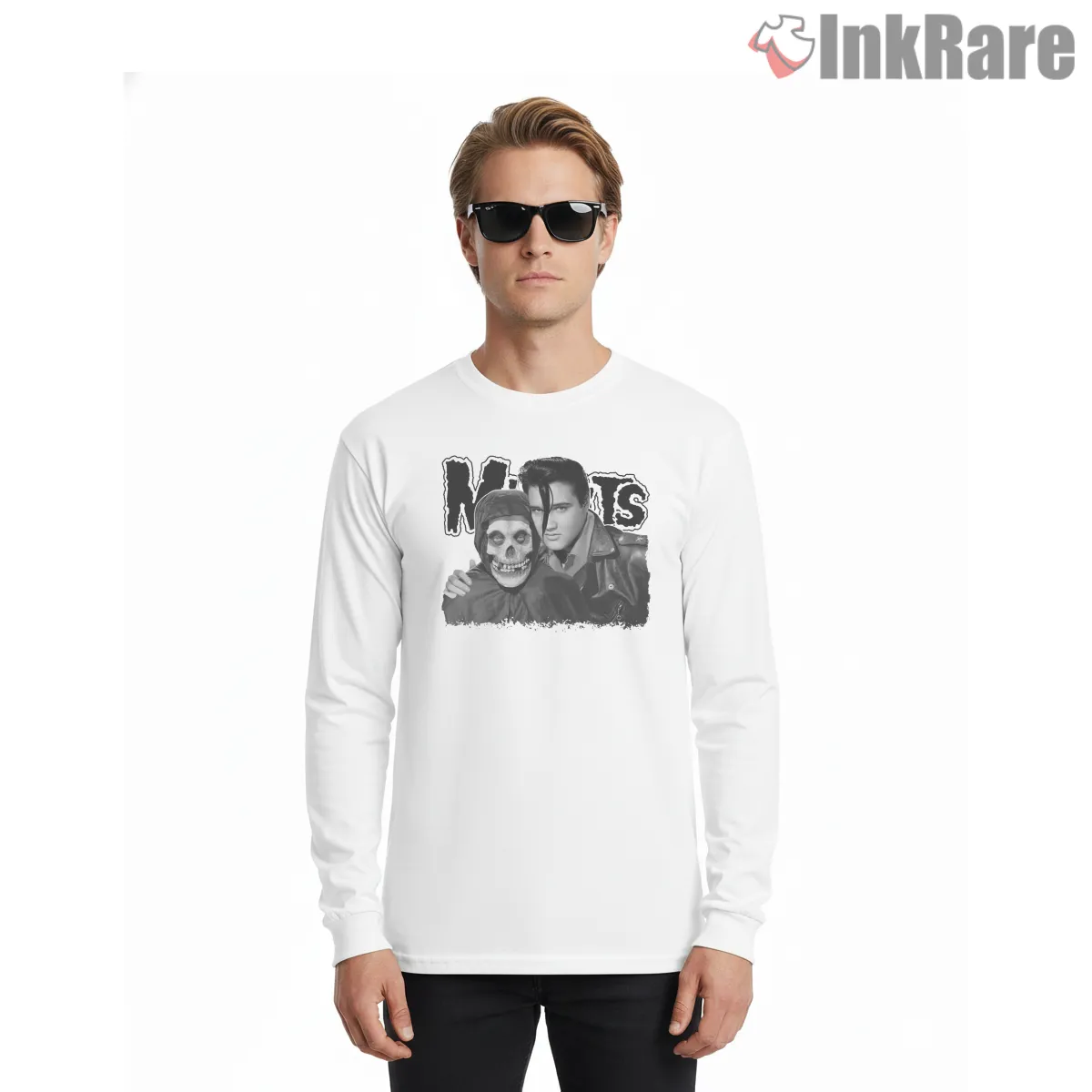 Misfits Rockabilly Icon Photo Mashup Shirt on white long sleeve shirt for men graphic tee