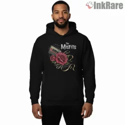 Misfits Roses And Cassette Tape Shirt on black hoodie for men graphic tee