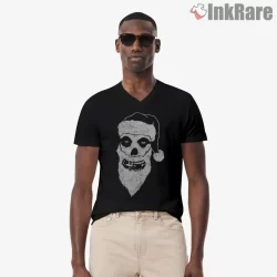 Misfits Santa Hat Skull Beard Vintage Shirt on black v-neck shirt for men graphic tee