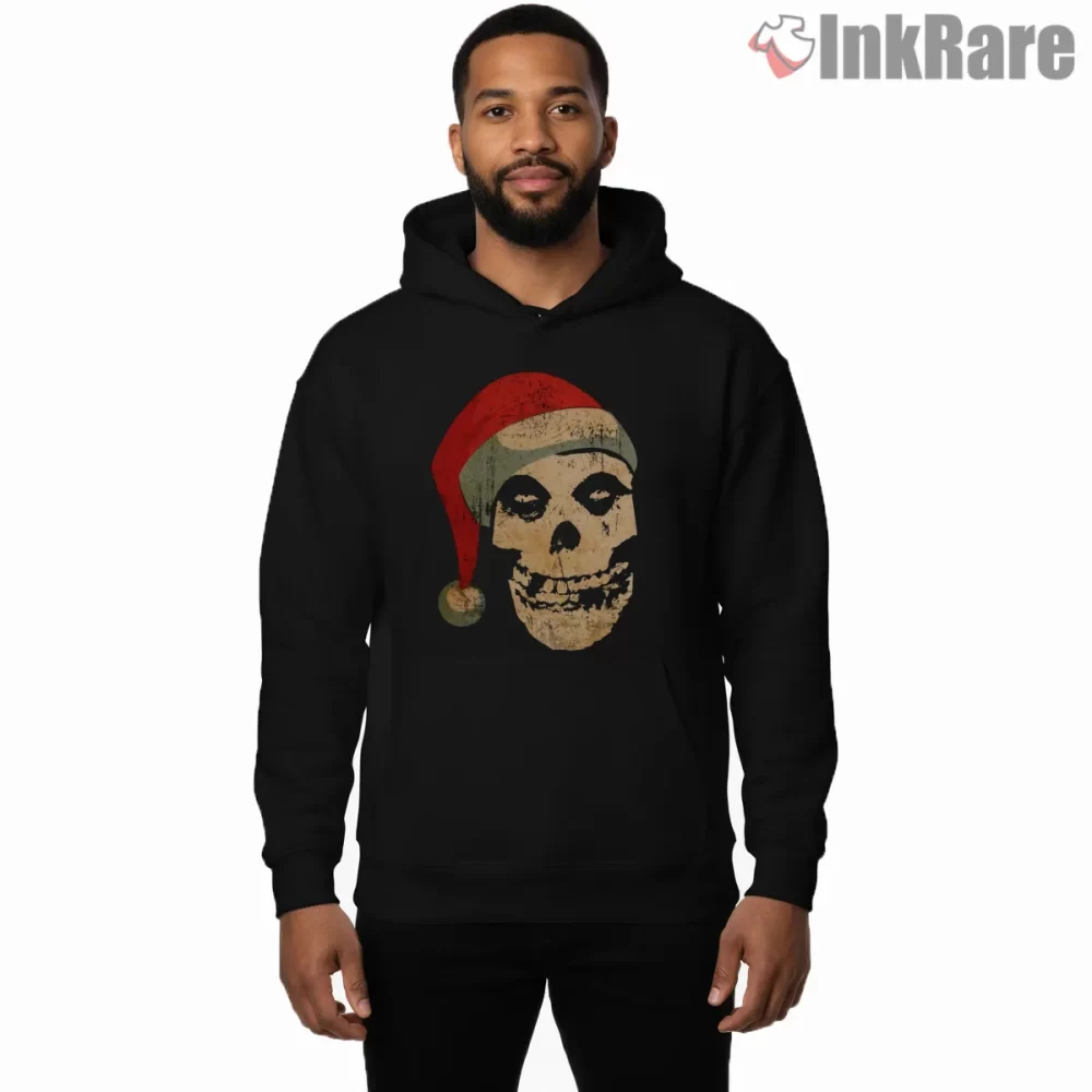 Misfits Santa Hat Skull Christmas Shirt on black hoodie for men graphic tee