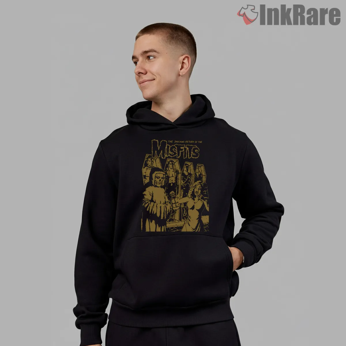 Misfits Shocking Return Vintage Horror Scene Shirt on black hoodie for men graphic tee