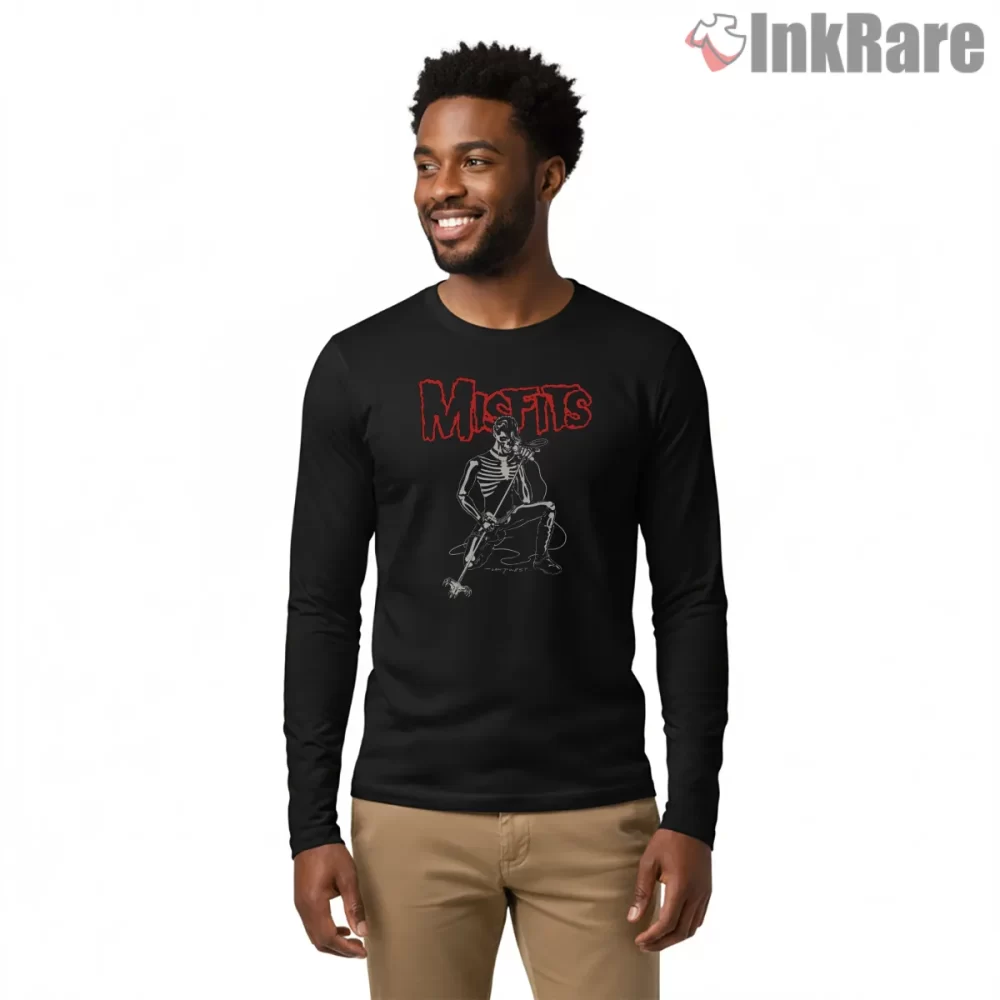 Misfits Skeleton Guitarist Stage Icon Shirt on black long sleeve shirt for men graphic tee