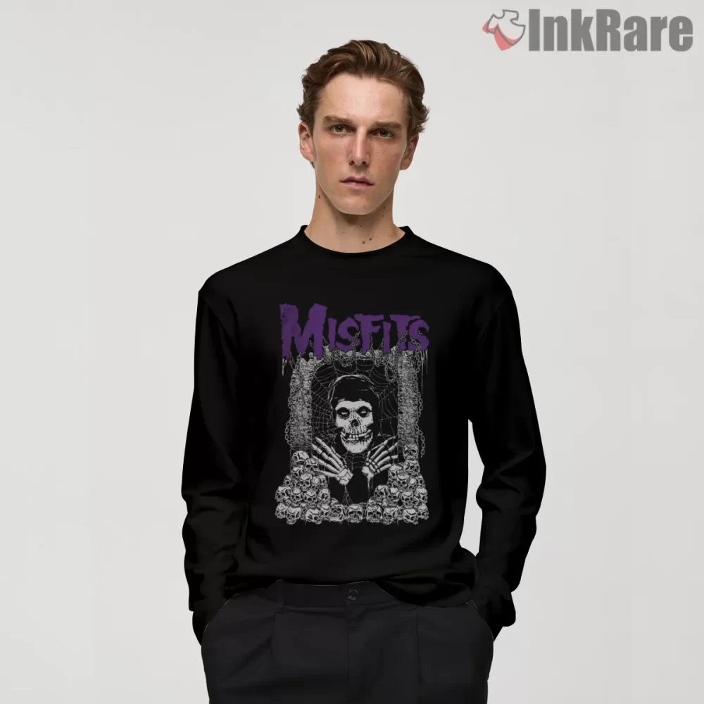 Misfits Skull Pile Horror Poster Shirt on black long sleeve shirt for men graphic tee