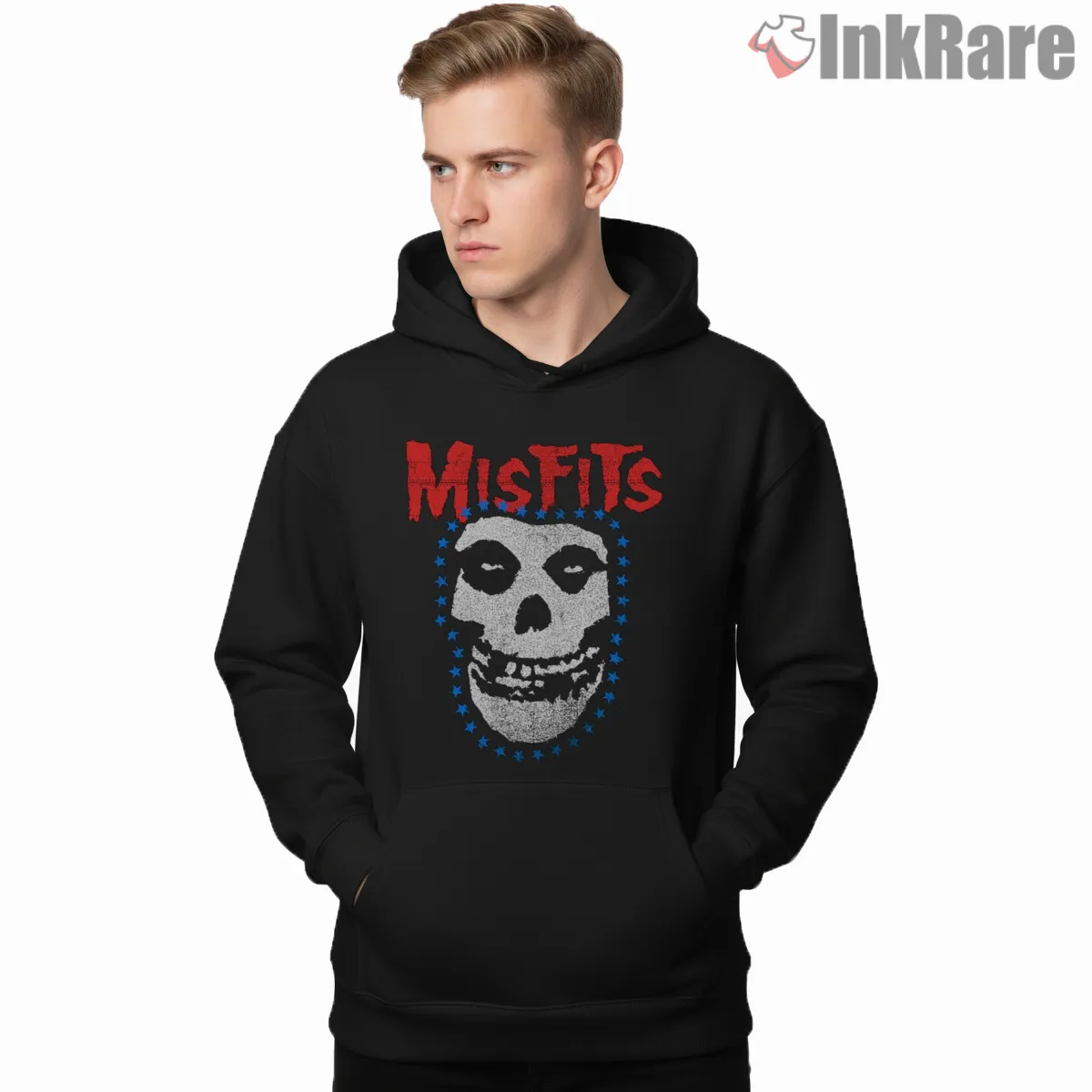 Misfits Skull Star Circle Bold Logo Shirt on black hoodie for men graphic tee