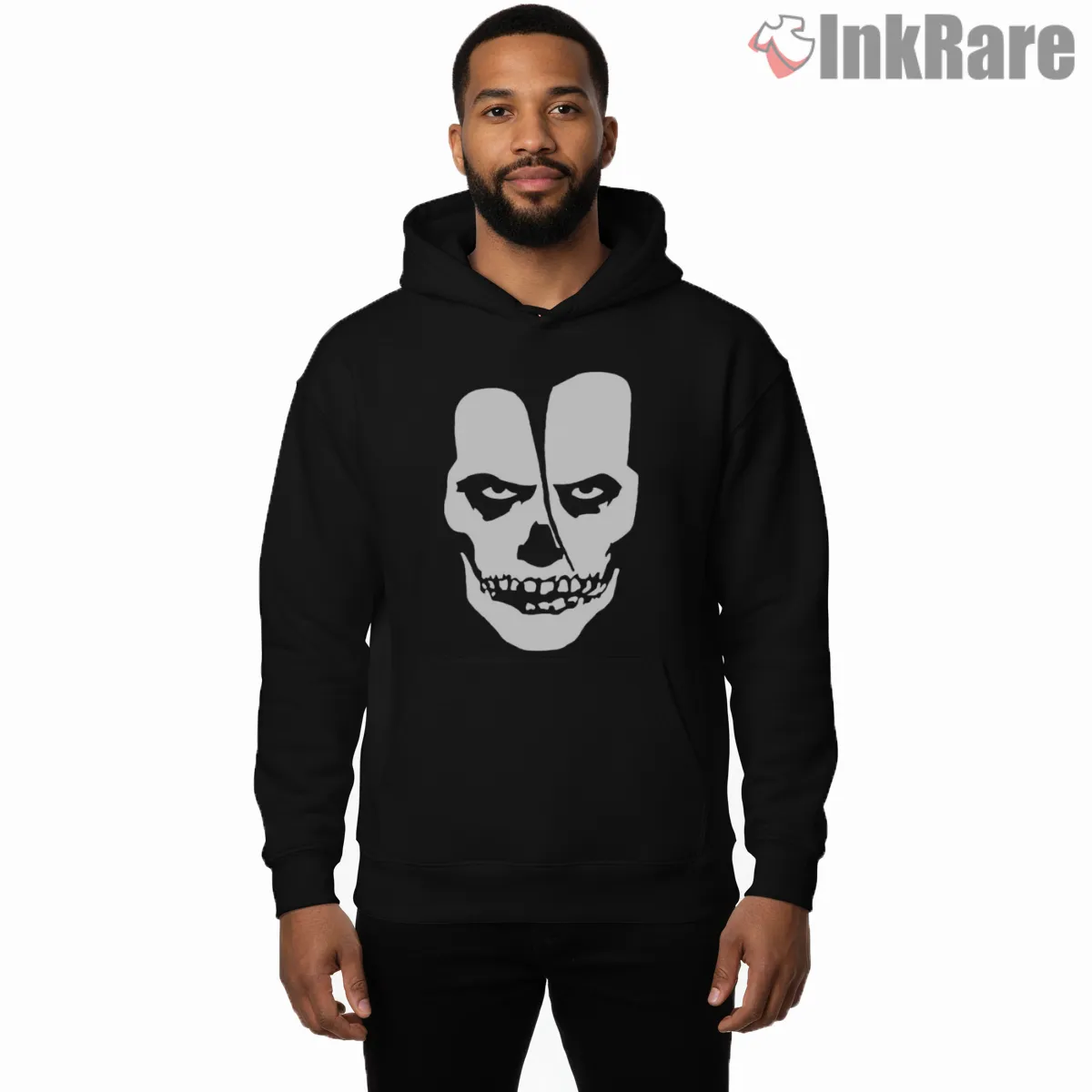 Misfits Split Face Minimal Horror Icon Shirt on black hoodie for men graphic tee
