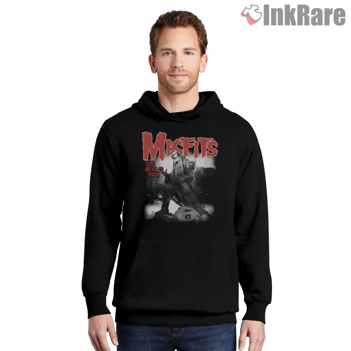 Misfits The Devils Rain Storm Poster Shirt on black hoodie for men graphic tee