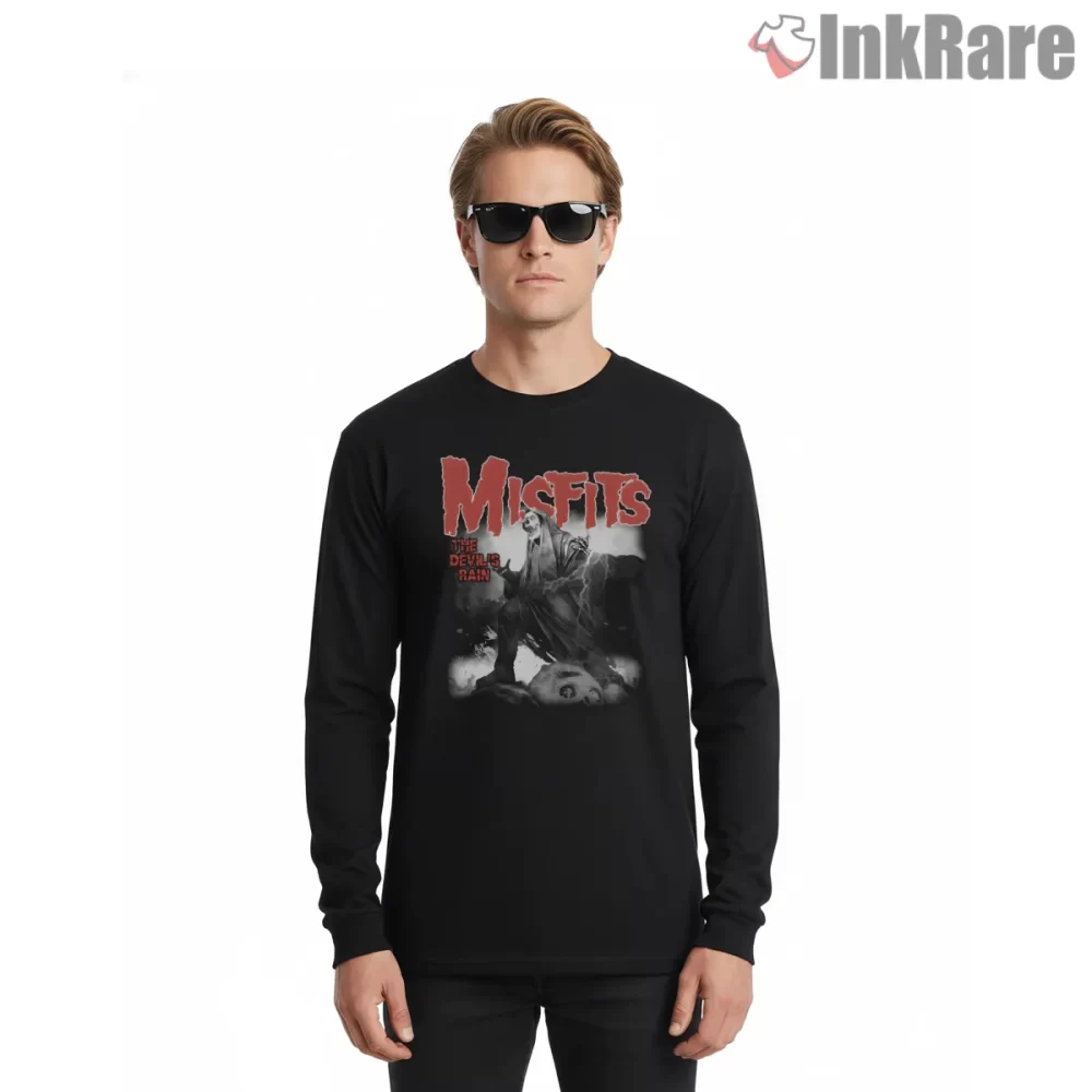 Misfits The Devils Rain Storm Poster Shirt on black long sleeve shirt for men graphic tee
