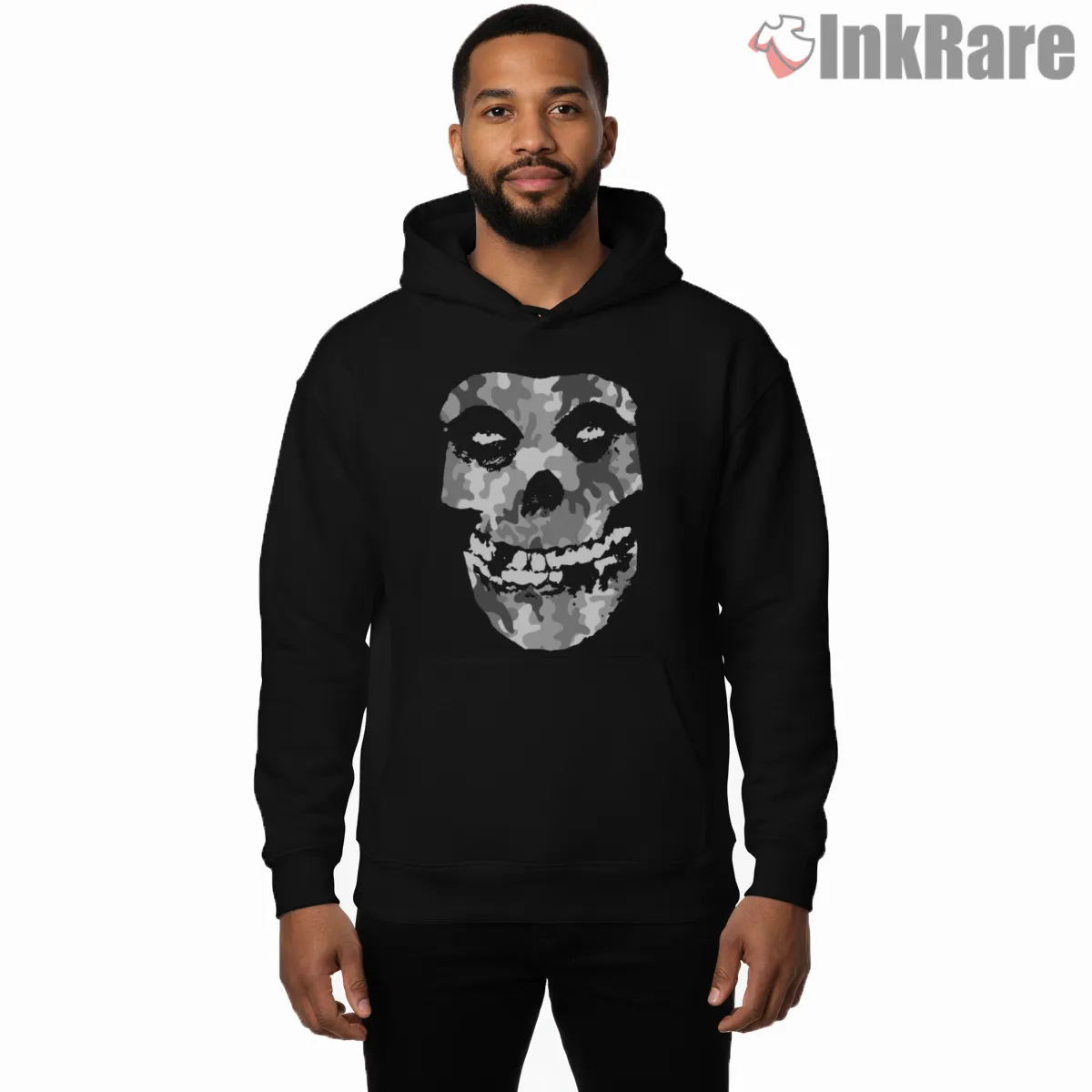 Misfits Urban Camo Fiend Skull Shirt on black hoodie for men graphic tee
