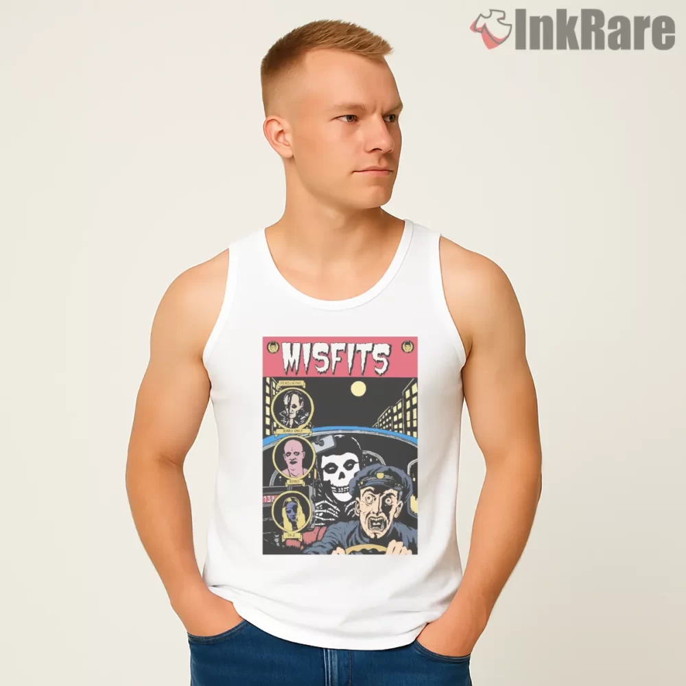 Misfits Vintage Horror Comic Cover Night Shirt on white tank top for men graphic tee