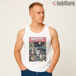 Misfits Vintage Horror Comic Cover Night Shirt on white tank top for men graphic tee